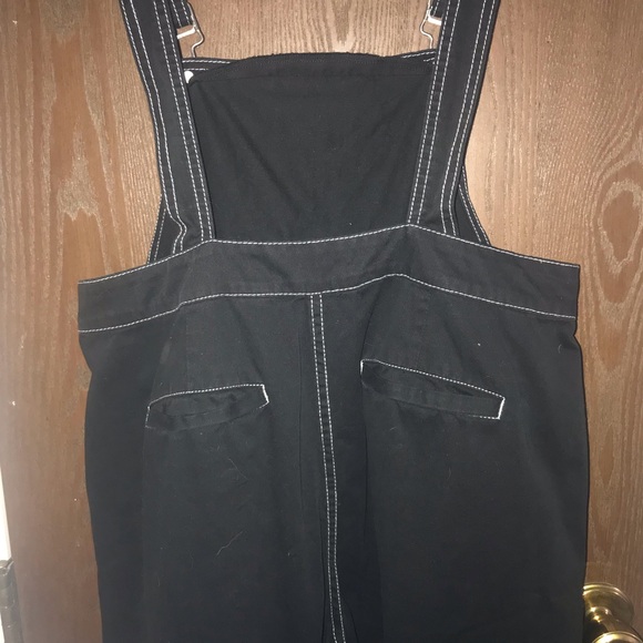 Wide Legged Black Overalls with Button Detail and White‎ Stitching - Picture 10 of 14
